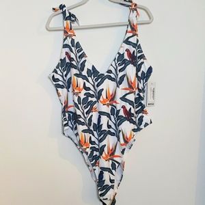 Tropical print one-piece bathing suit
